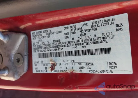 2014 Ford Escape Titanium z USA, uszkodzony, nr VIN 1FMCU0JX5EUB62151